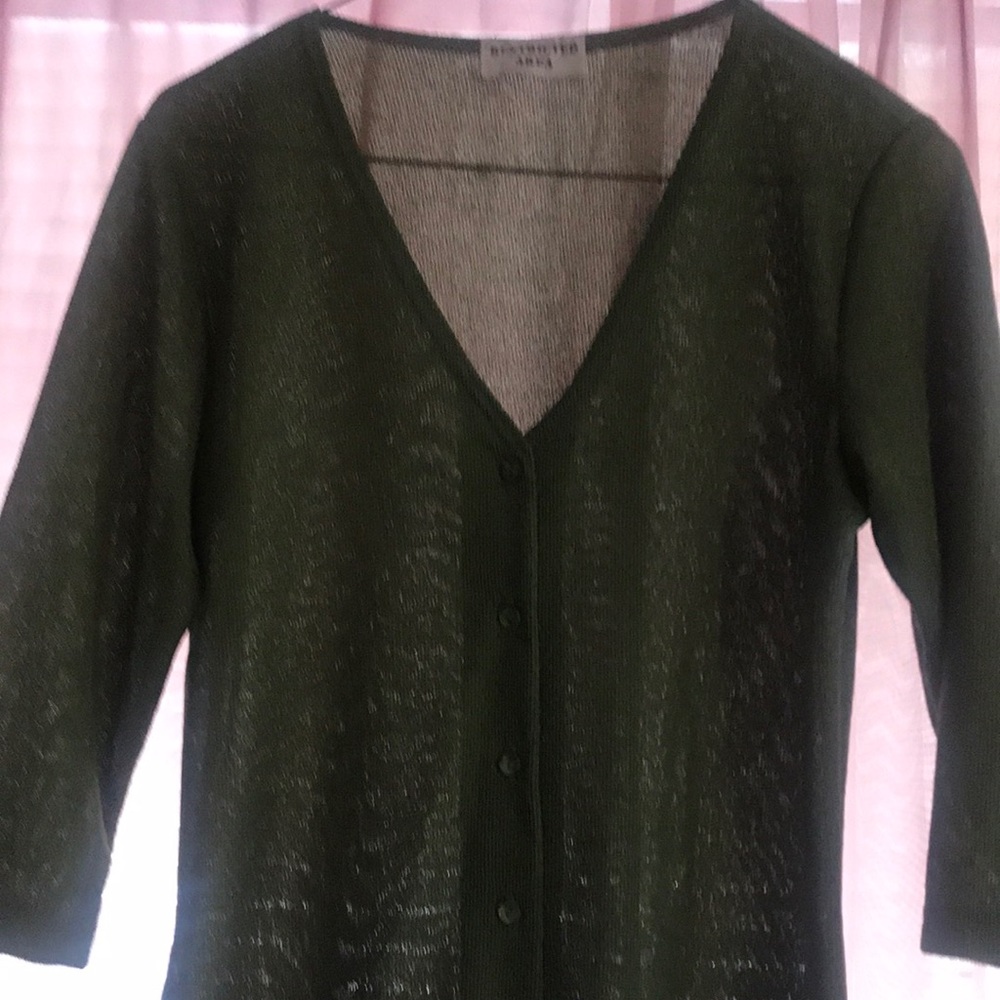 Restricted area green button up sweater